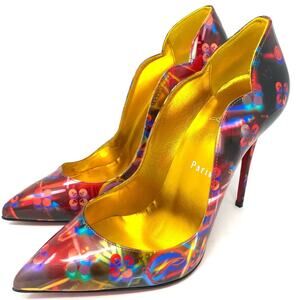 Christian Louboutin Hot Chick Multicolor Patent Leather Scalloped Heels 38 US 7